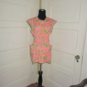 Vintage Lilly Pulitzer Style Cotton Pink & Green Paisley Print Apron